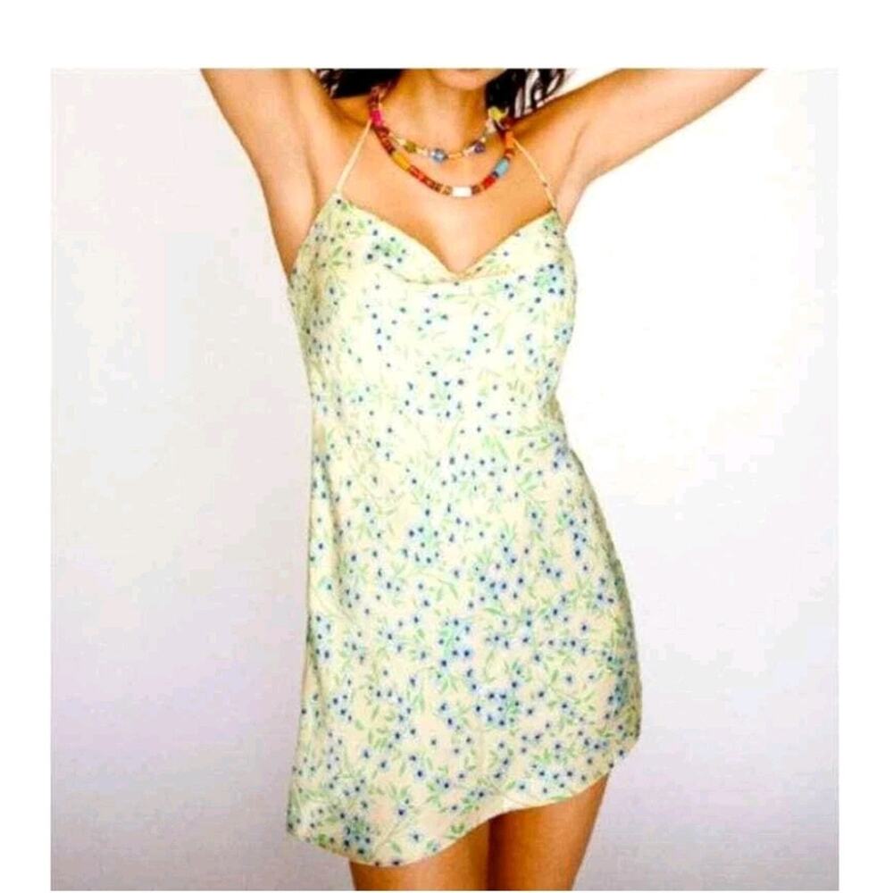 Zara Sz XL Sexy Beachy Open Back Cowl Neck Mini Dress Sheersucker Flirty‎